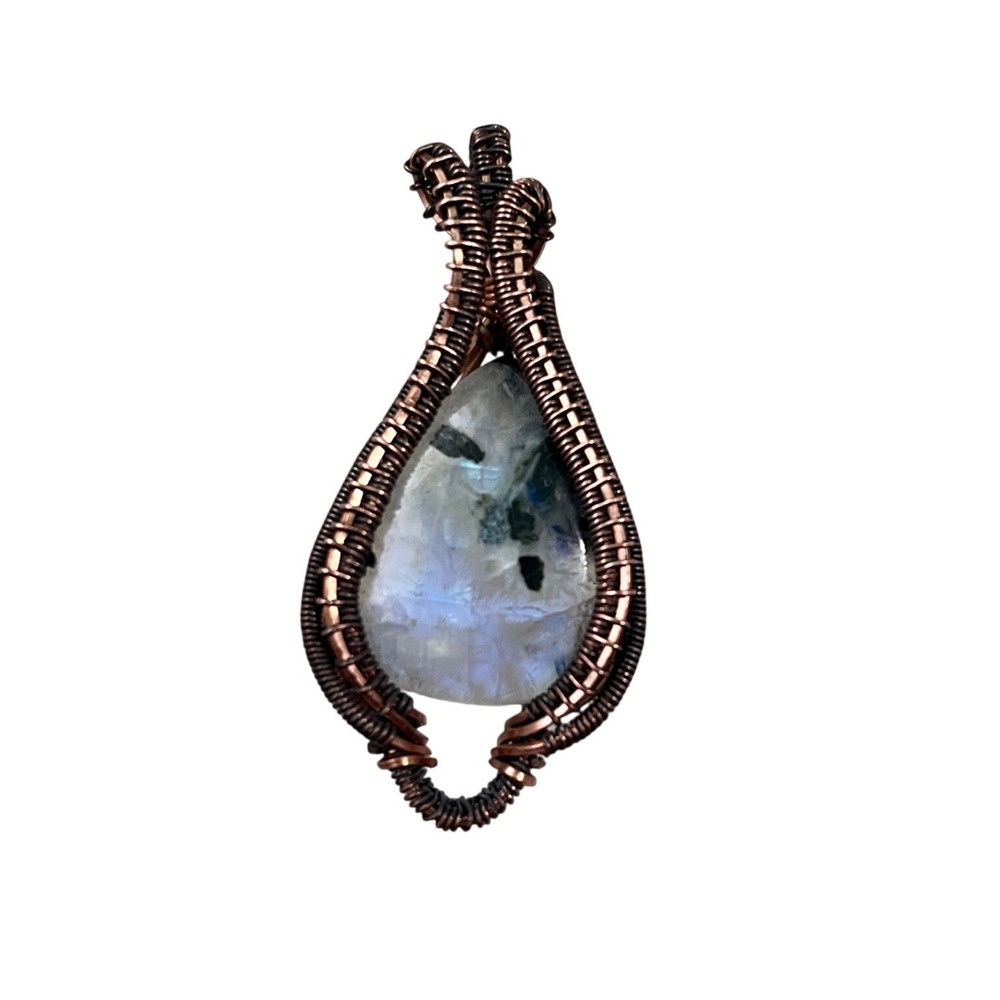 Handmade Copper Wrapped Pendant Unisex OS Brown Rainbow‎ Moonstone Wire Wrapped